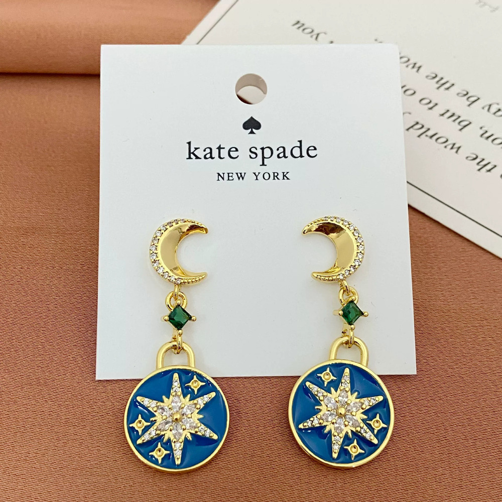 Kate SPADE Enamel Inlay Moon Star Drop Earrings Metal